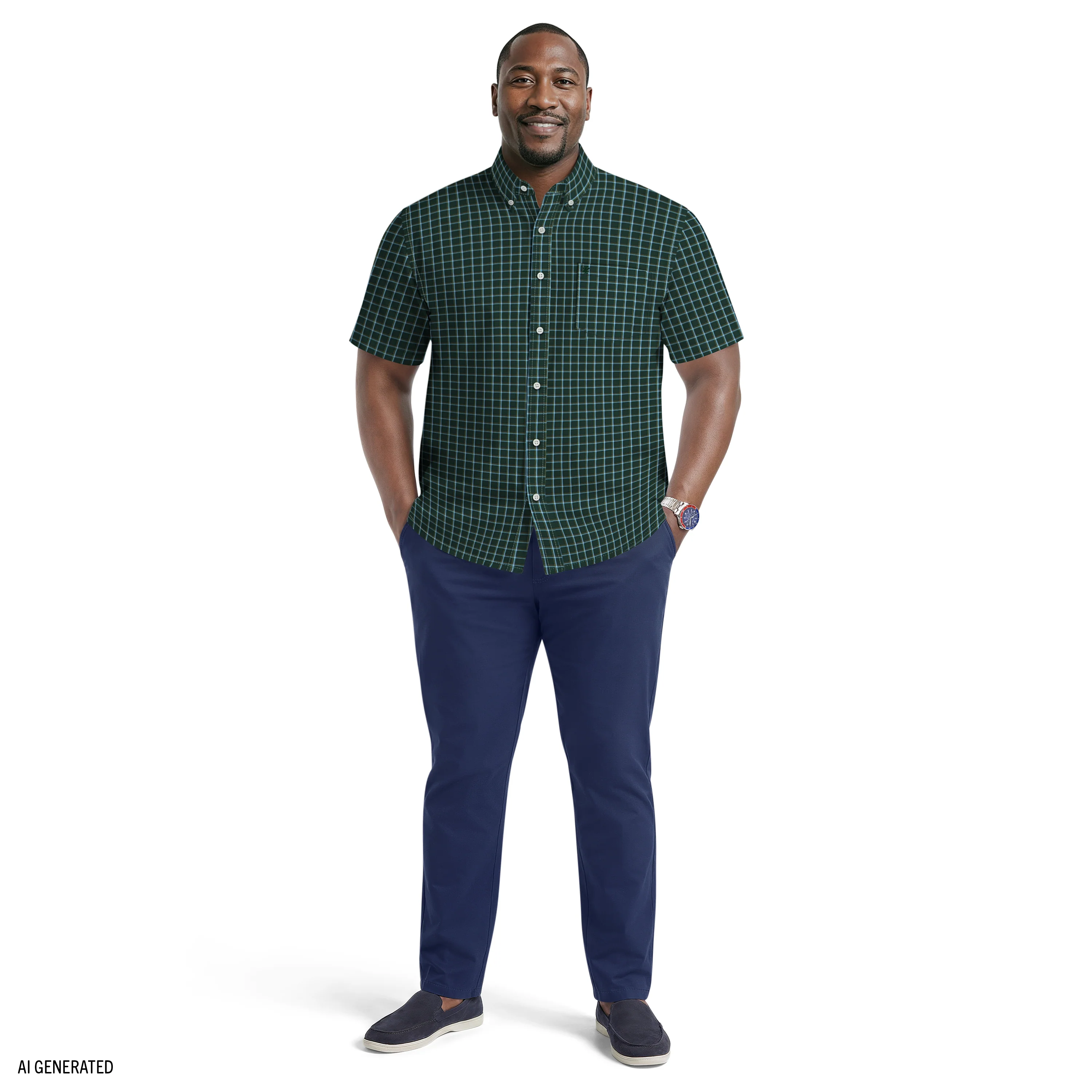 BIG & TALL BREEZE SHORT SLEEVE BUTTON DOWN SHIRT - TANAGER TURQUOISE - Image 2