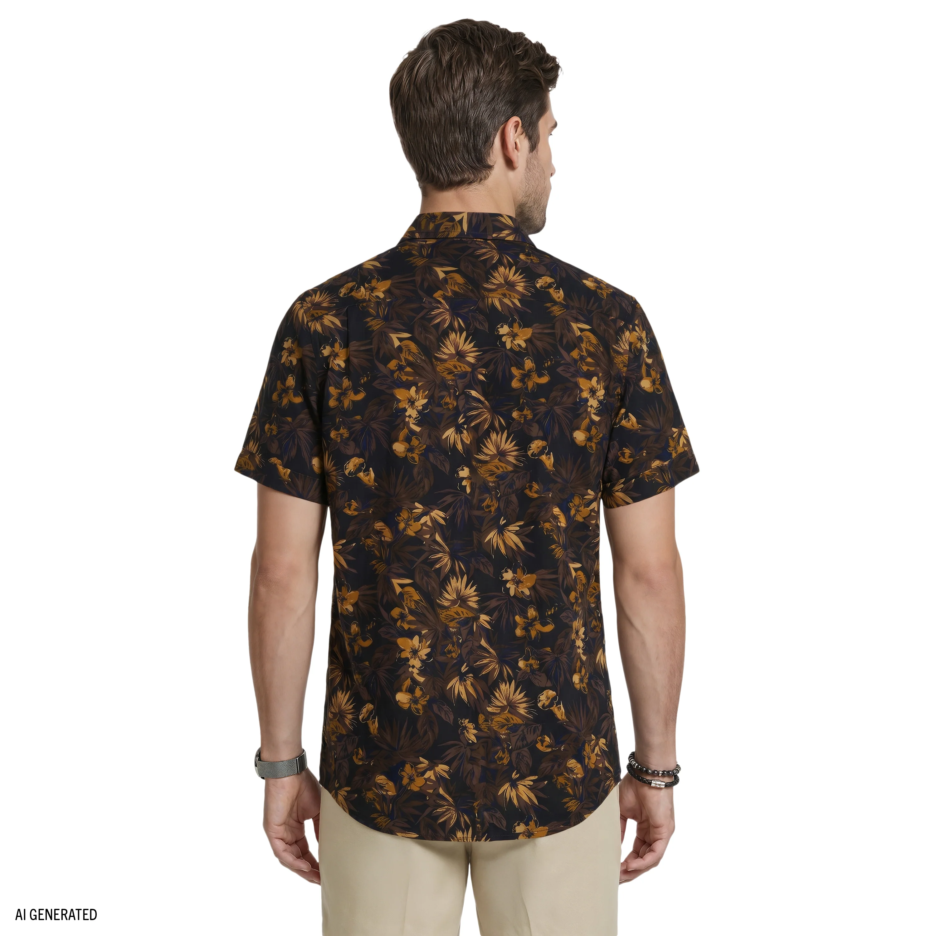 DOCKSIDE CHAMBRAY SHORT SLEEVE PRINTED BUTTON DOWN SHIRT - CAVIAR - Image 4