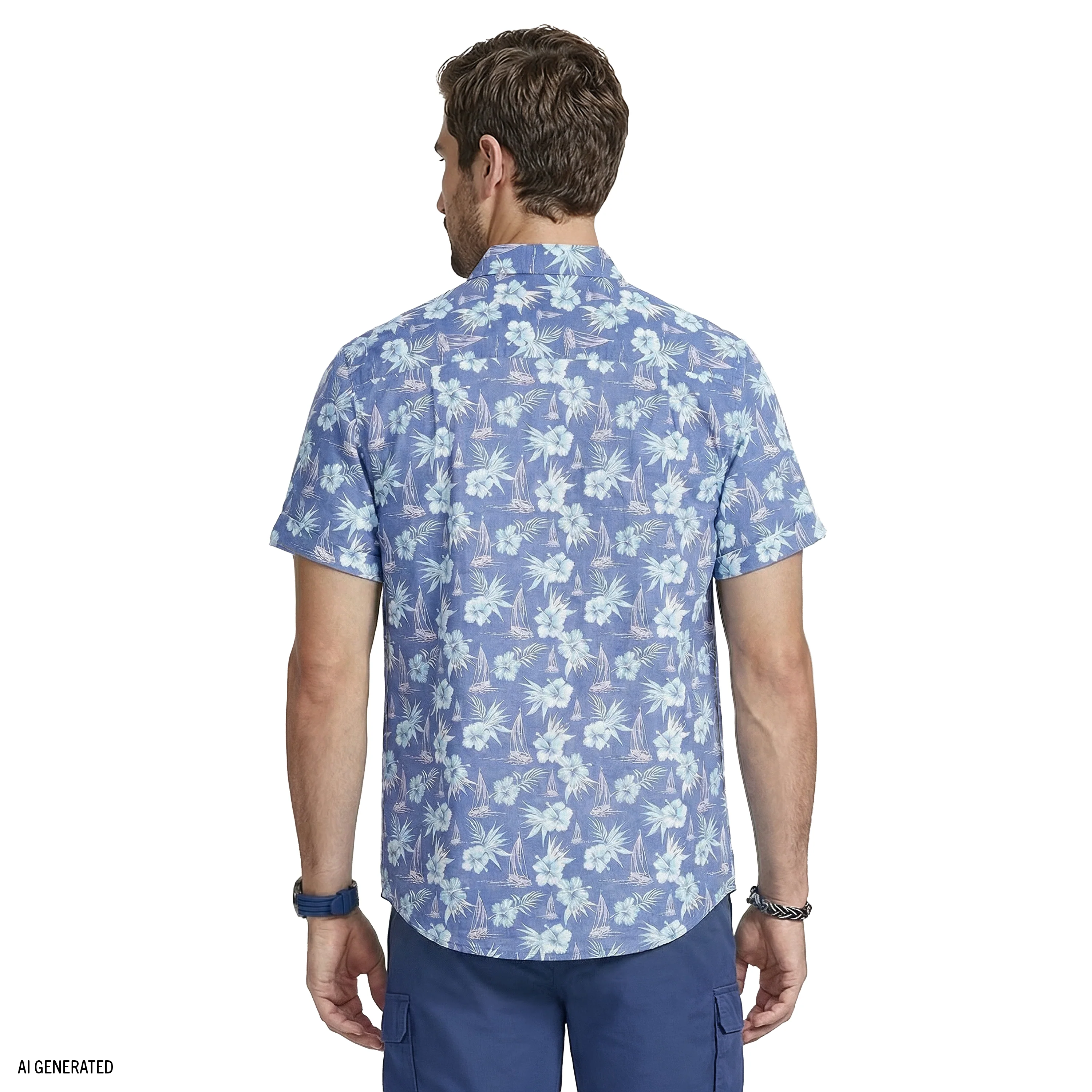 DOCKSIDE CHAMBRAY S/S PRINTED BUTTON-DOWN SHIRT - VALLARTA BLUE - Image 4