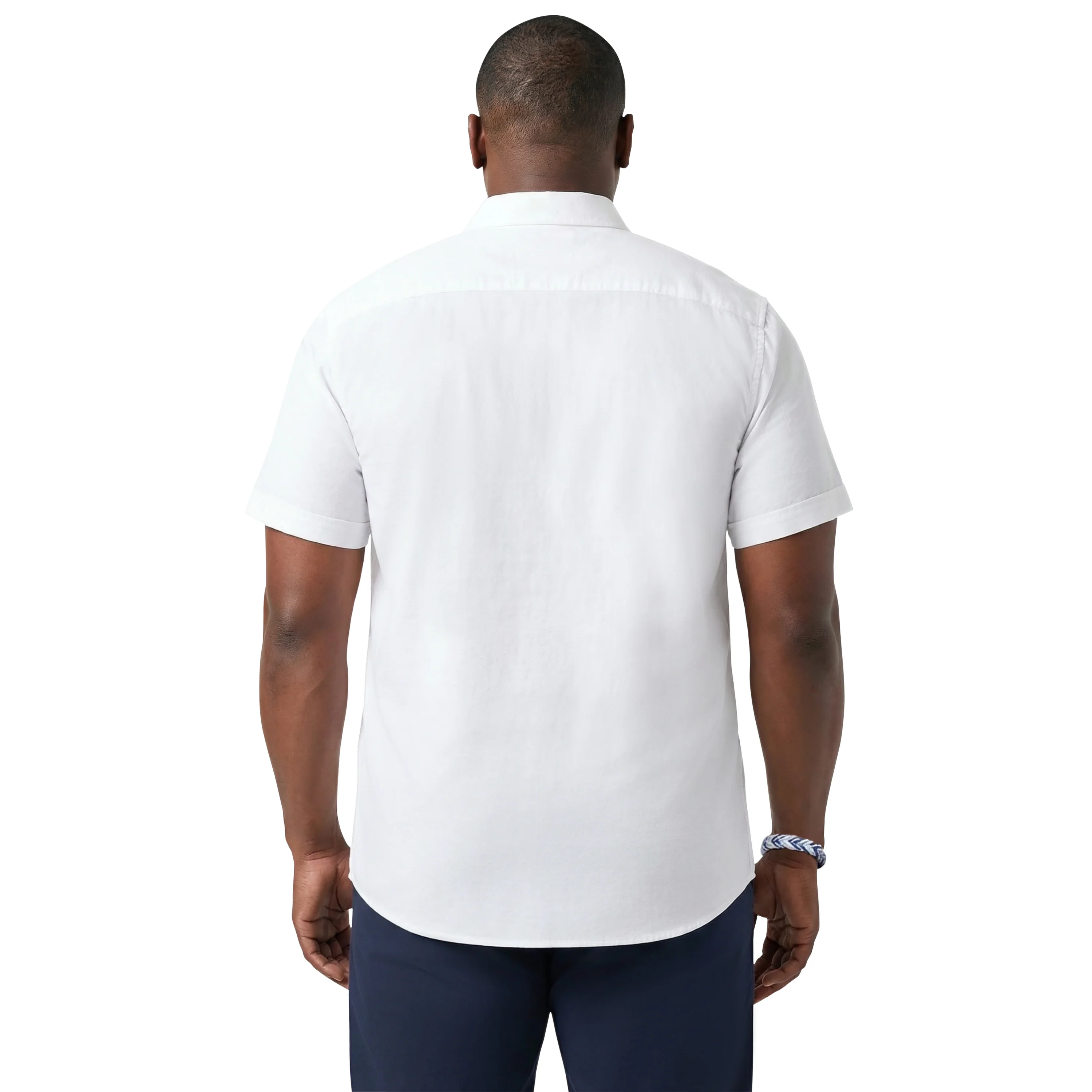BIG & TALL DOCKSIDE CHAMBRAY S/S BUTTON-DOWN SHIRT - BRIGHT WHITE - Image 3