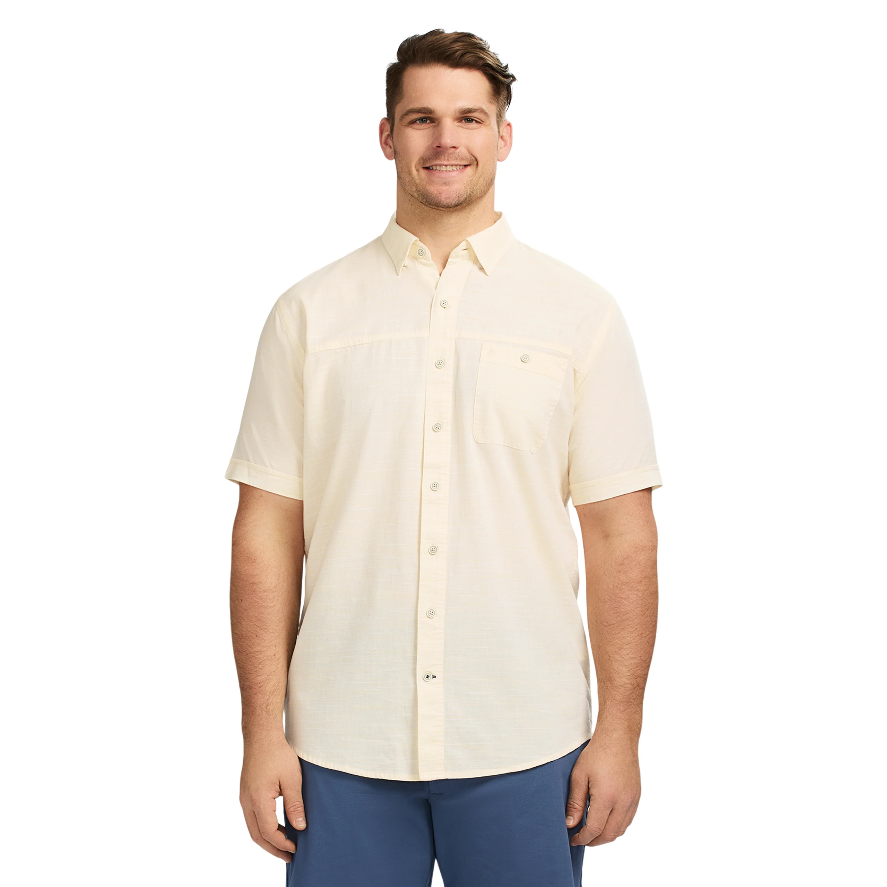 BIG & TALL DOCKSIDE CHAMBRAY S/S BUTTON-DOWN SHIRT- BANANA CREAM