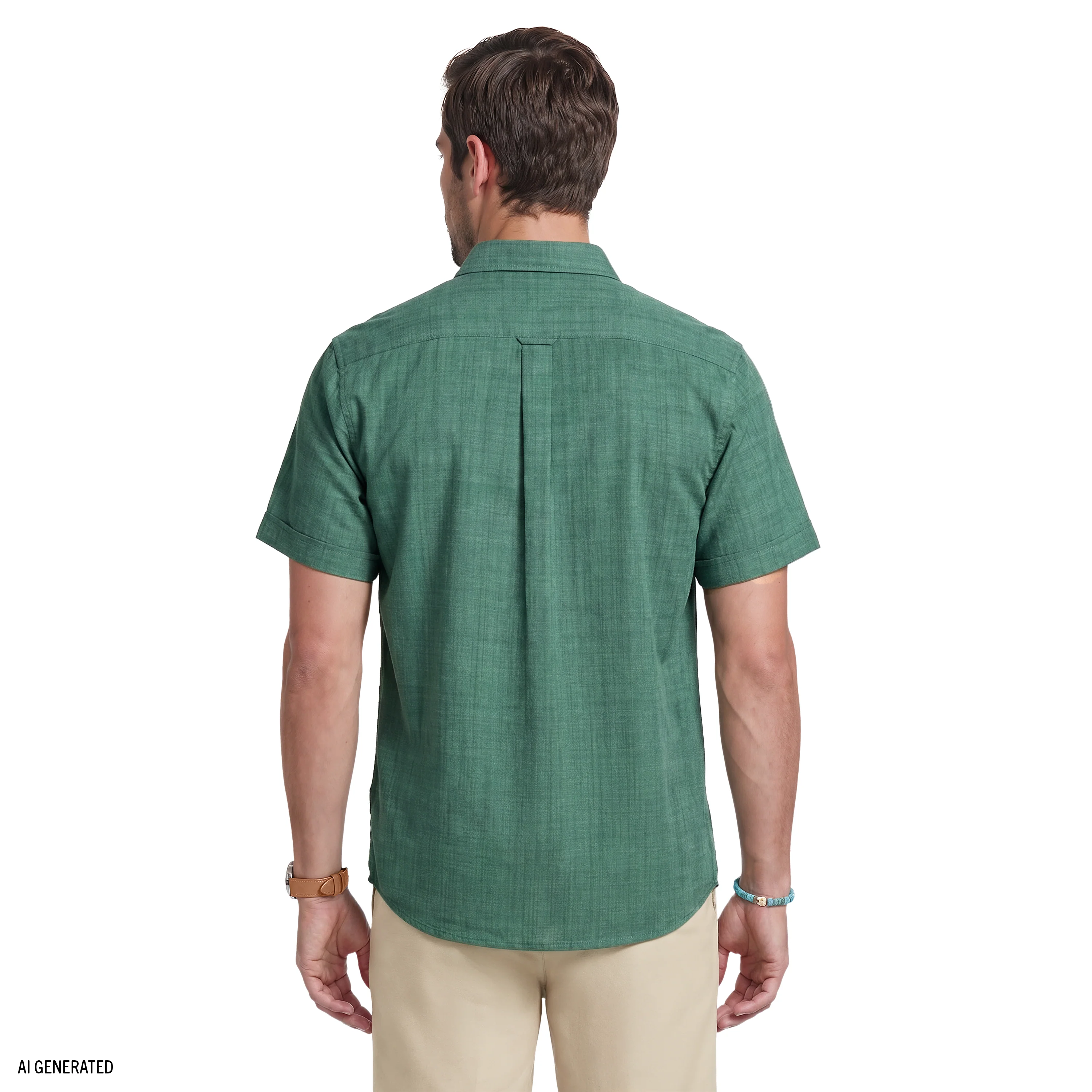 LUXURY SHORT SLEEVE BUTTON DOWN SHIRT - SYCAMORE - Image 4