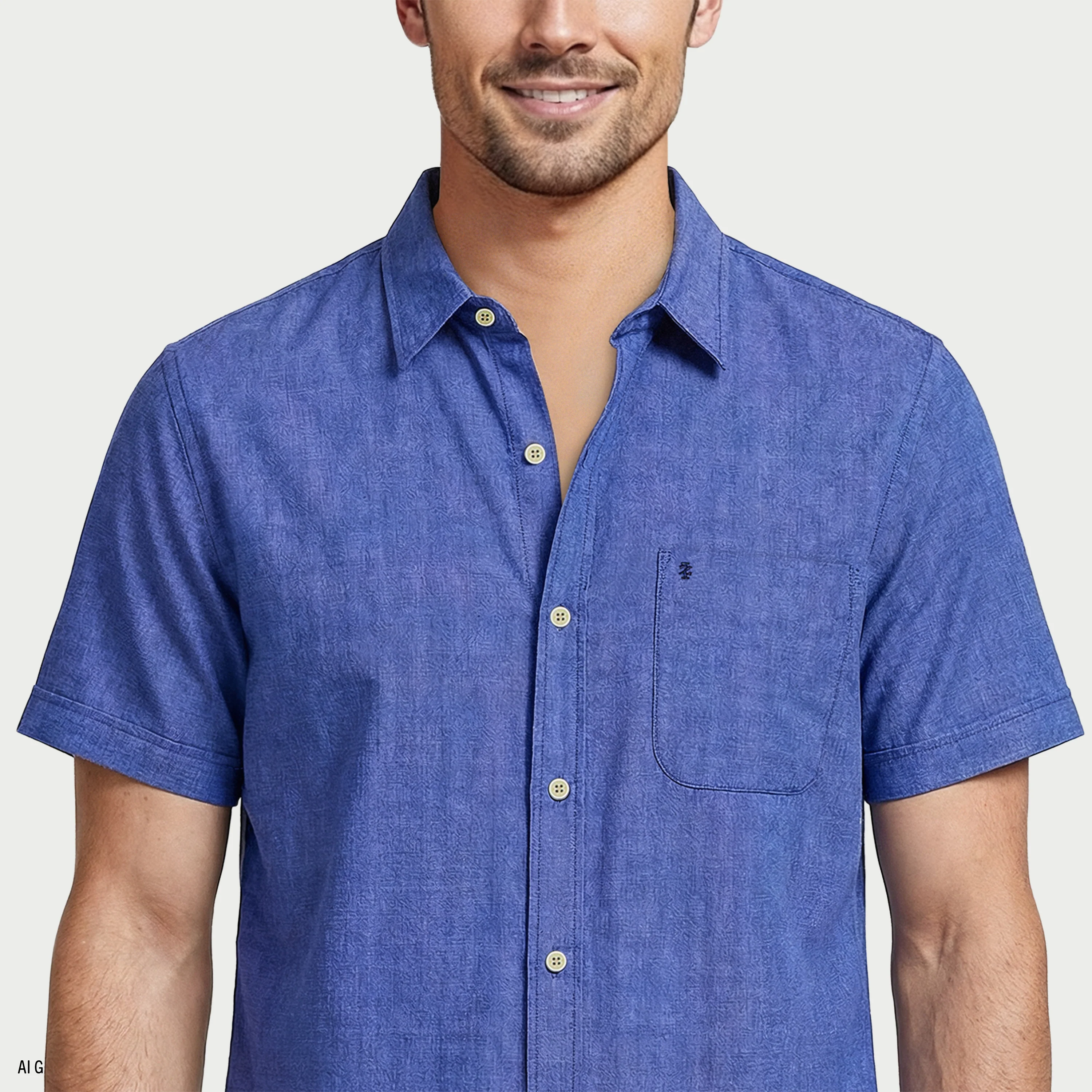 LUXURY S/S BUTTON-DOWN SHIRT - MEDIEVAL BLUE - Image 3