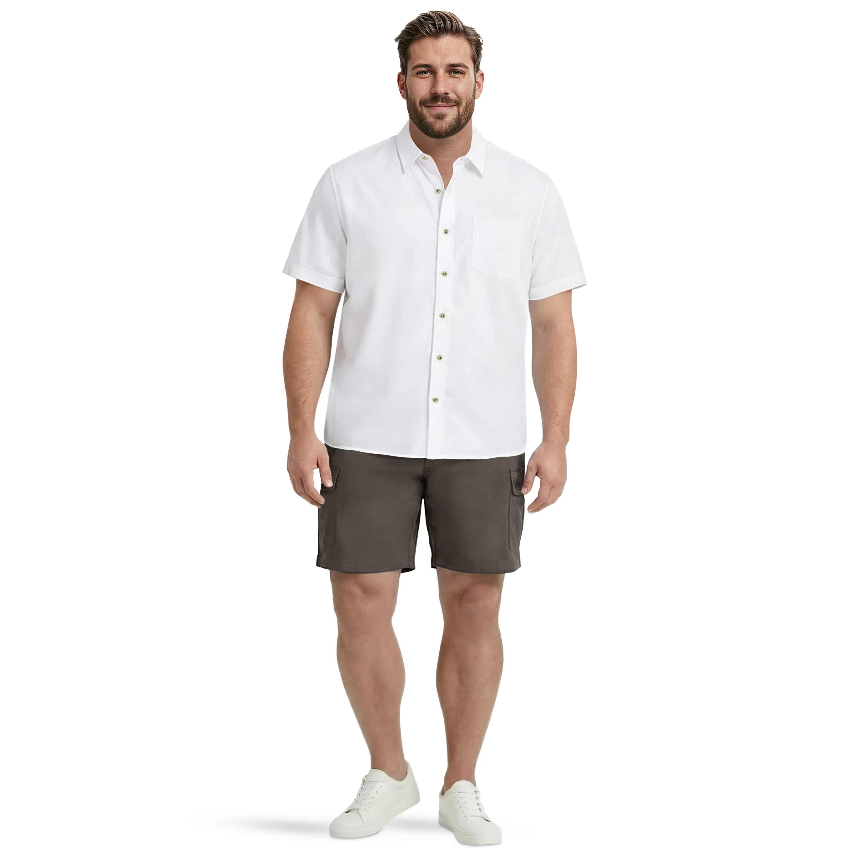 BIG & TALL LUXURY S/S BUTTON-DOWN SHIRT - BRIGHT WHITE - Image 2