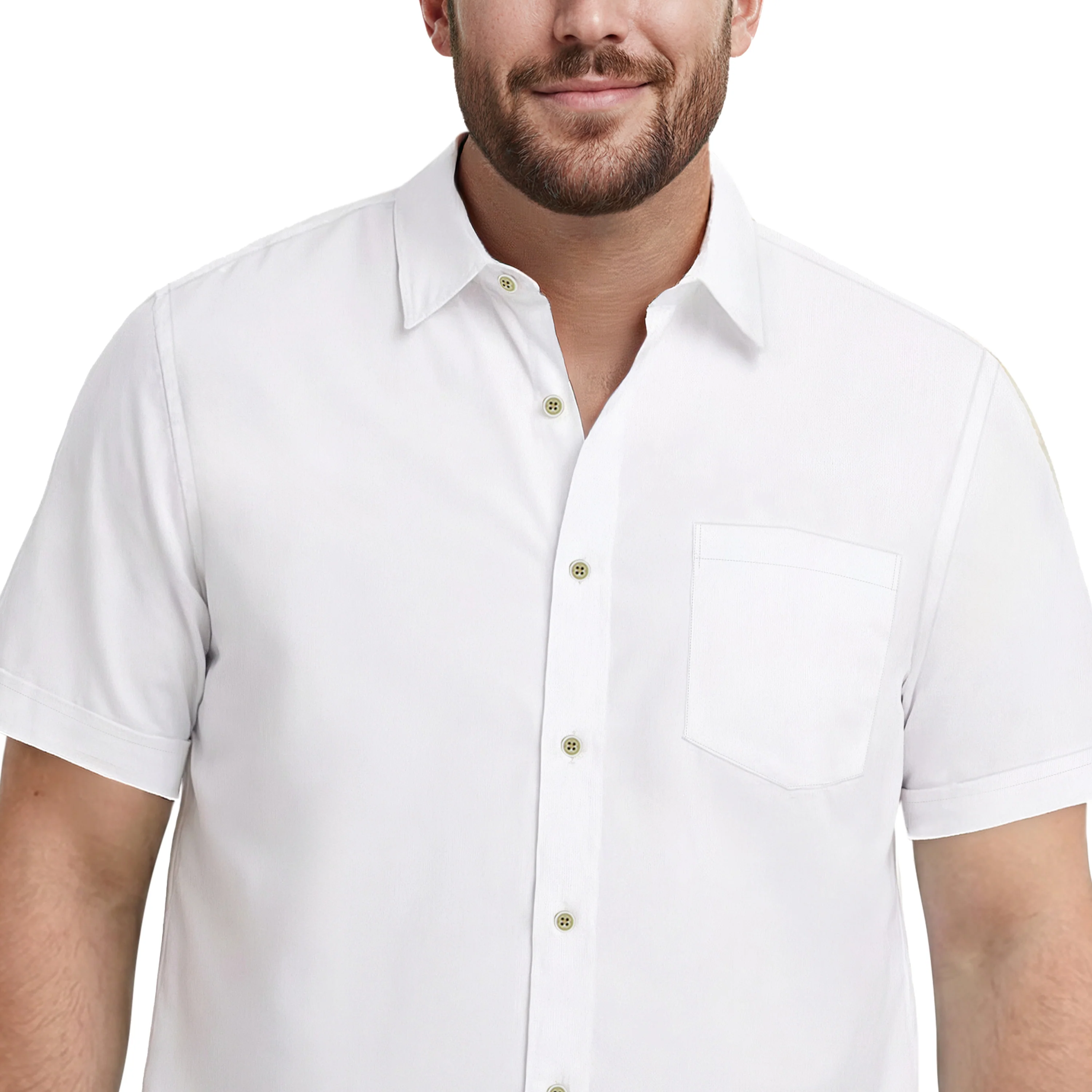 BIG & TALL LUXURY S/S BUTTON-DOWN SHIRT - BRIGHT WHITE - Image 3