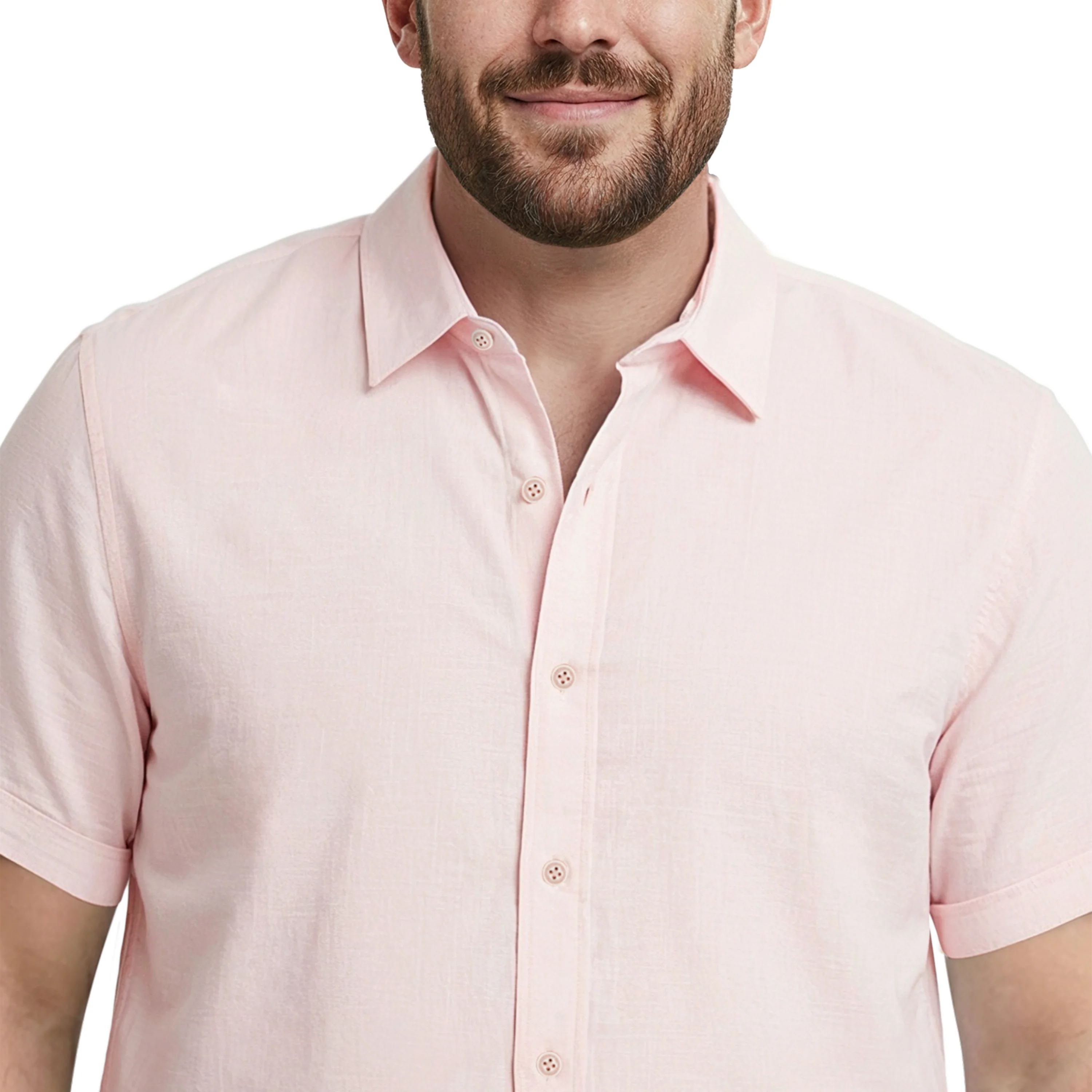 BIG & TALL LUXURY S/S BUTTON-DOWN SHIRT - CROCKERY - Image 3