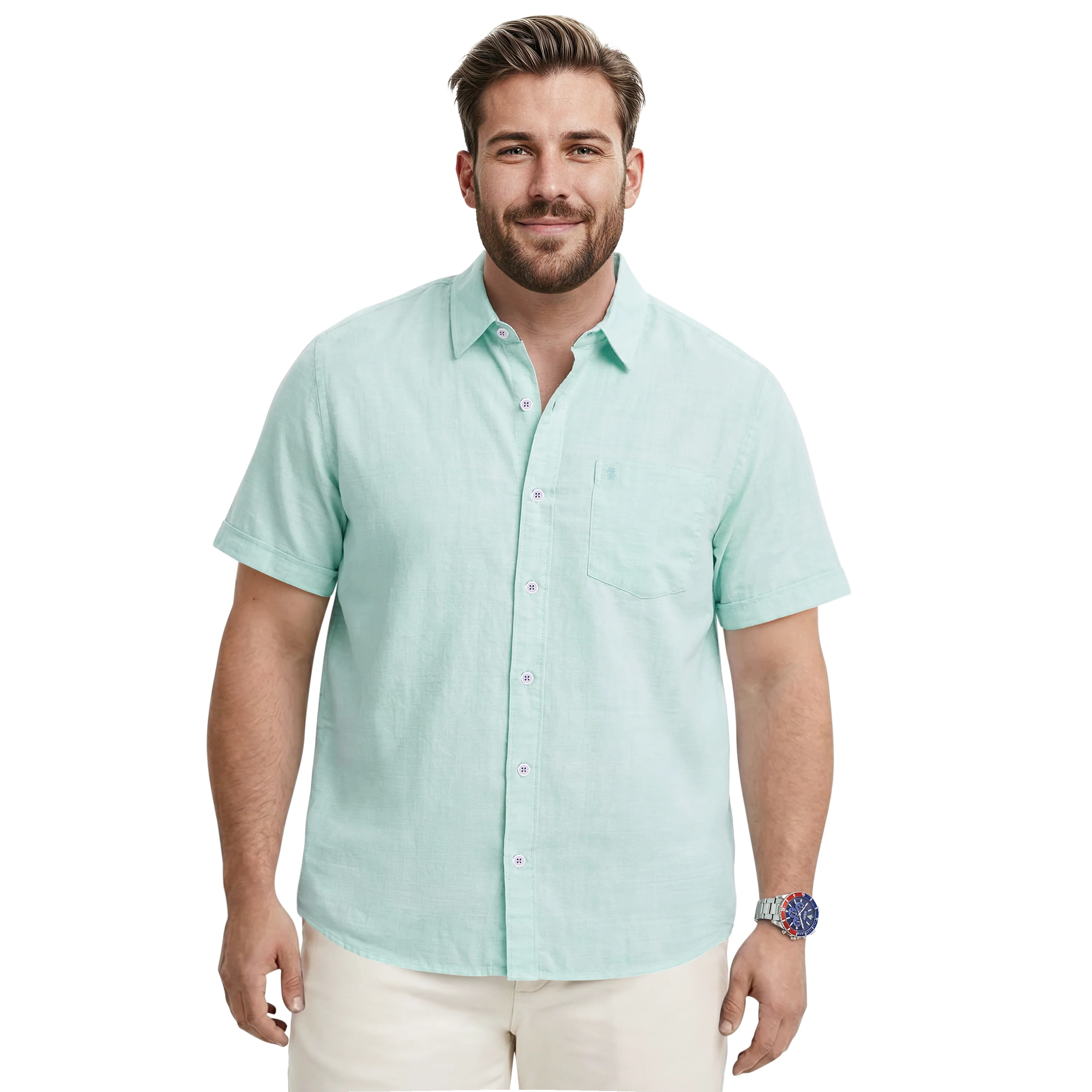 BIG & TALL LUXURY S/S BUTTON-DOWN SHIRT - WASABI