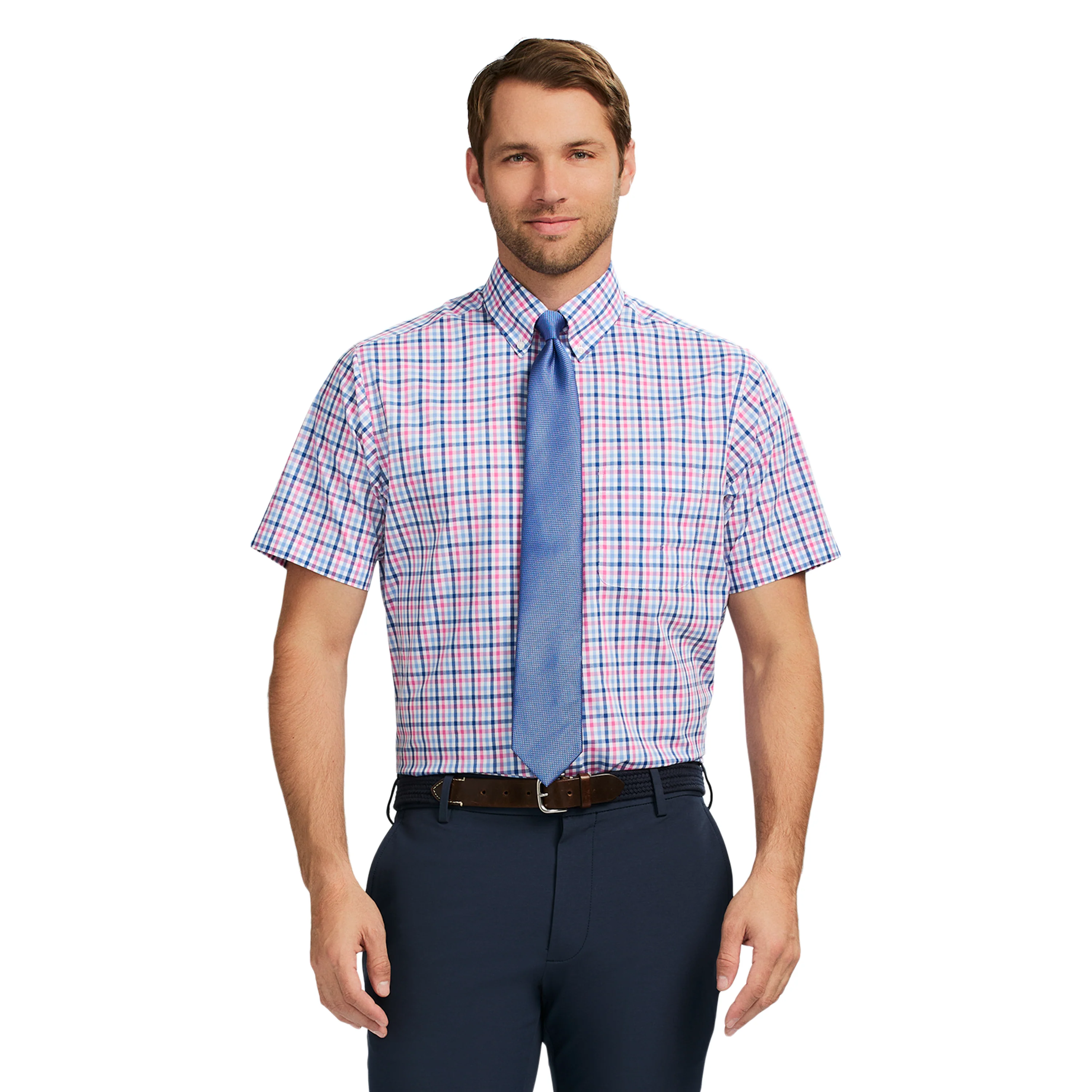 ALL-OVER STRETCH S/S PLAID BUTTON-DOWN DRESS SHIRT - PHLOX PINK - Image 2