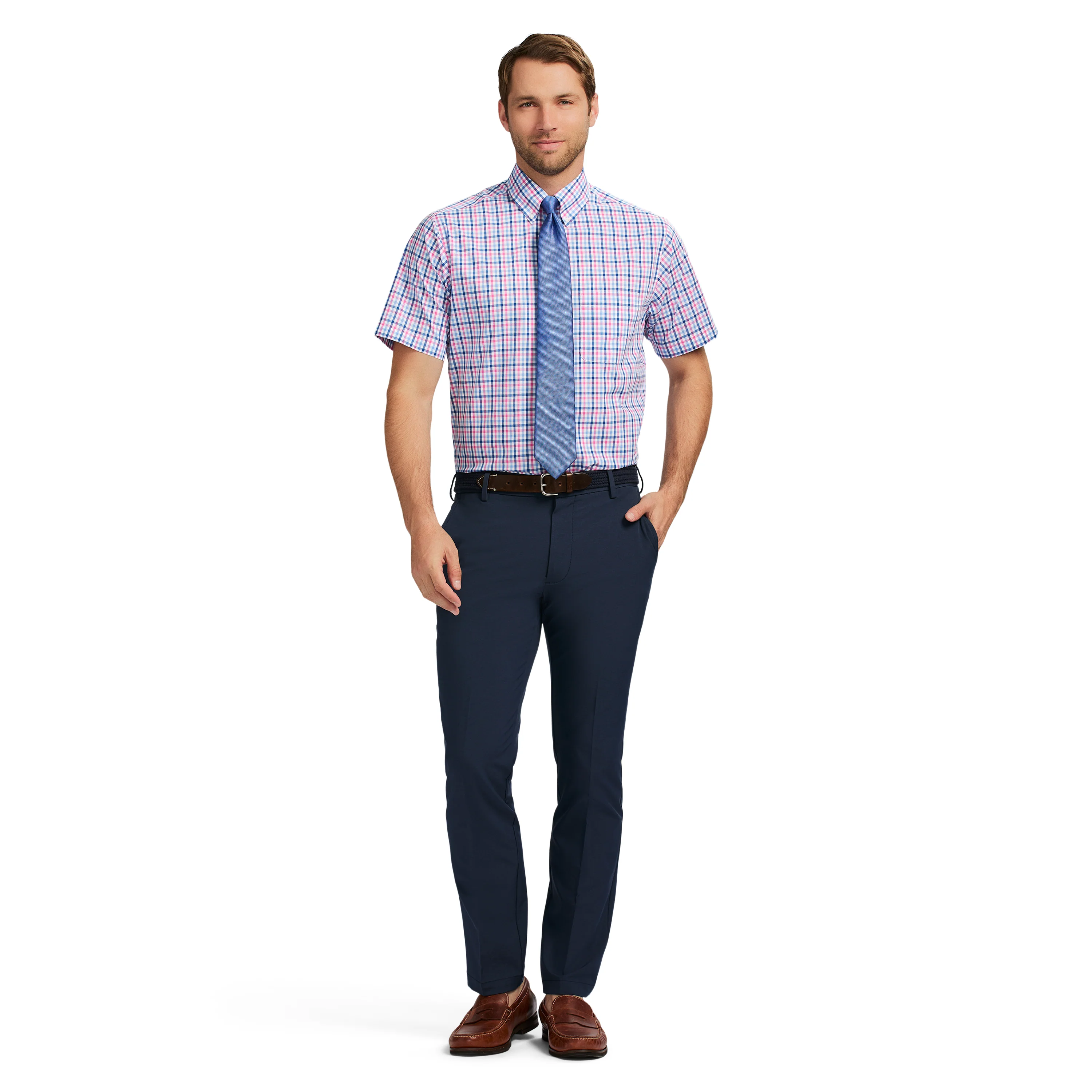 ALL-OVER STRETCH S/S PLAID BUTTON-DOWN DRESS SHIRT - PHLOX PINK - Image 3