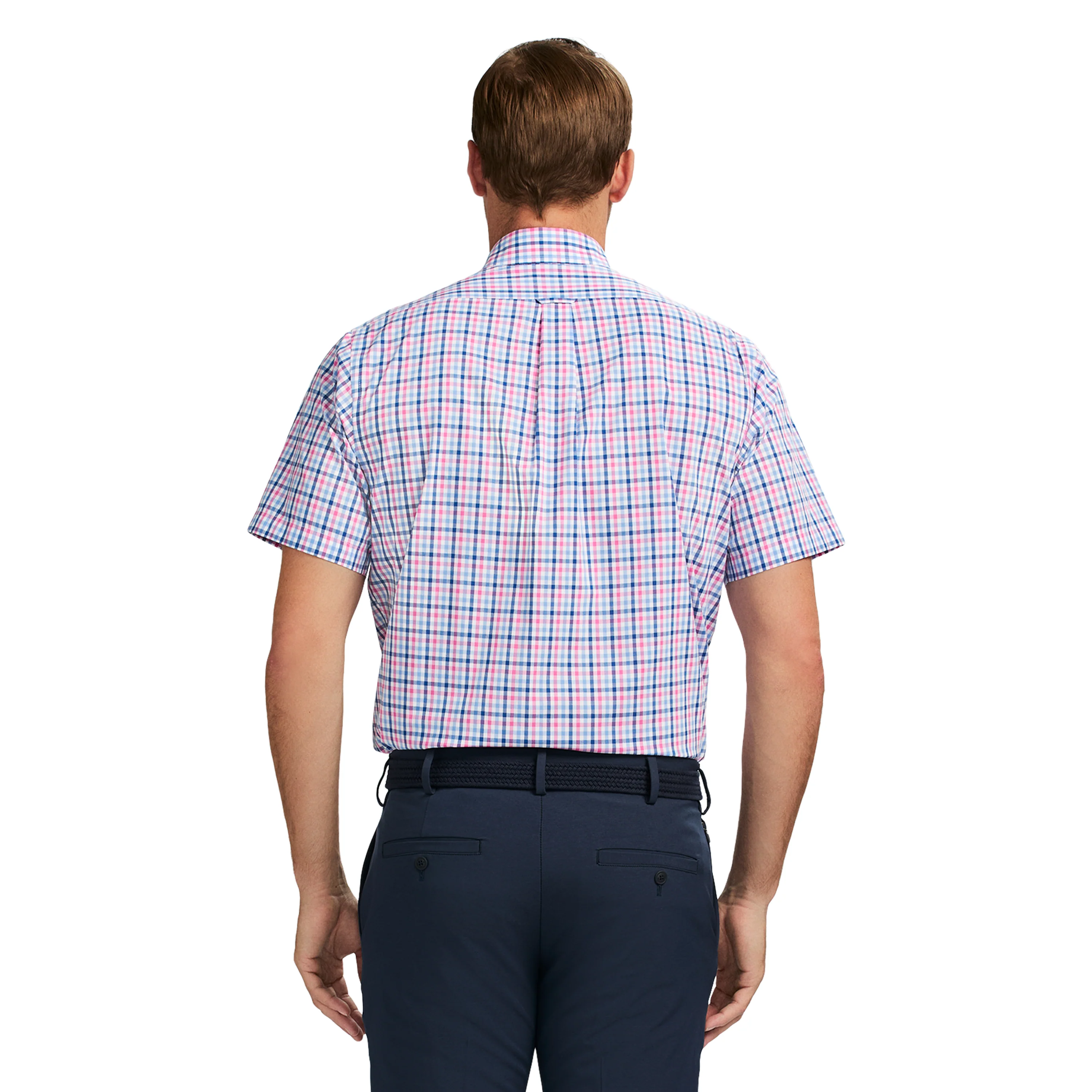 ALL-OVER STRETCH S/S PLAID BUTTON-DOWN DRESS SHIRT - PHLOX PINK - Image 4