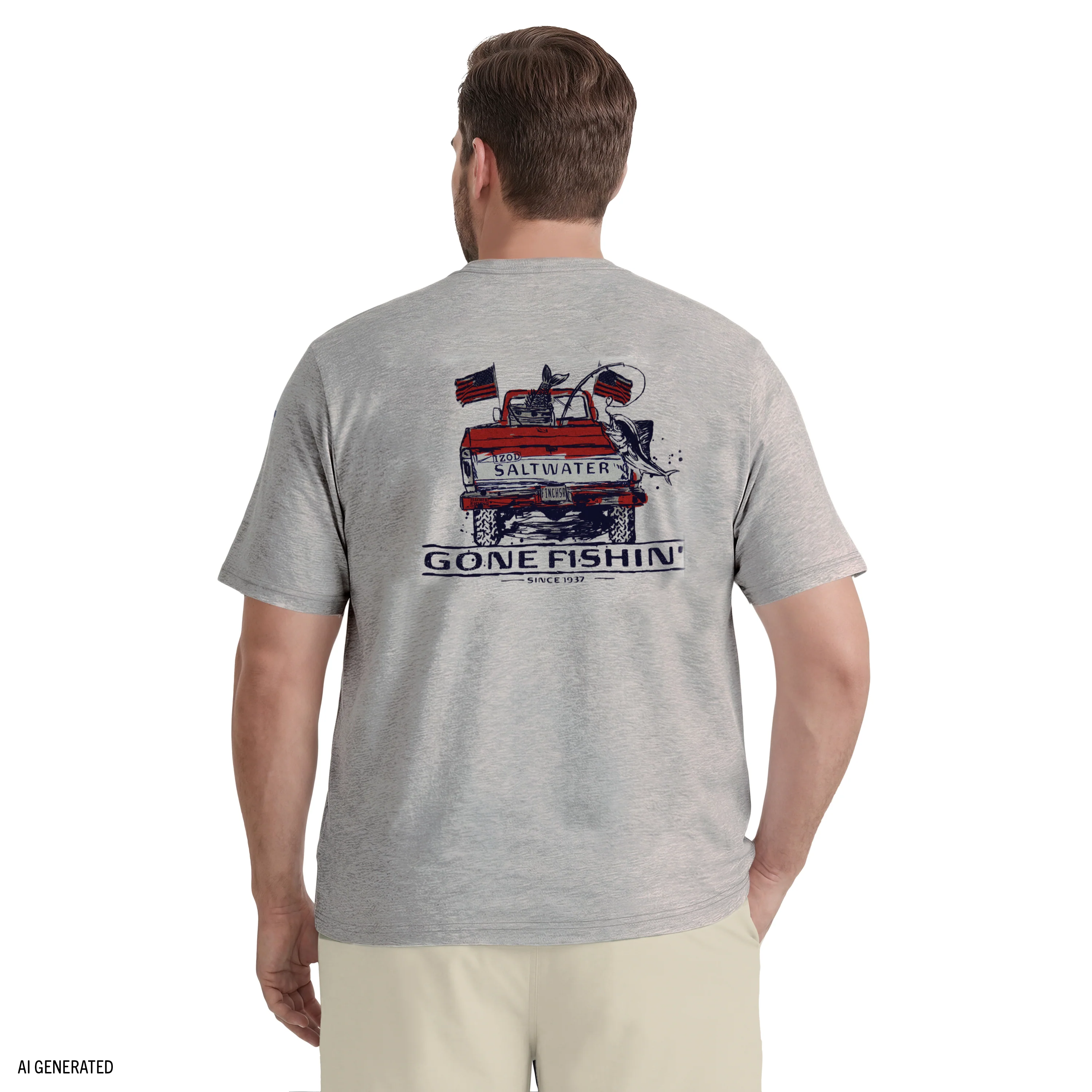 BIG & TALL SALTWATER SHORT SLEEVE GRAPHIC TEE - LT GREY HTHR - Image 3