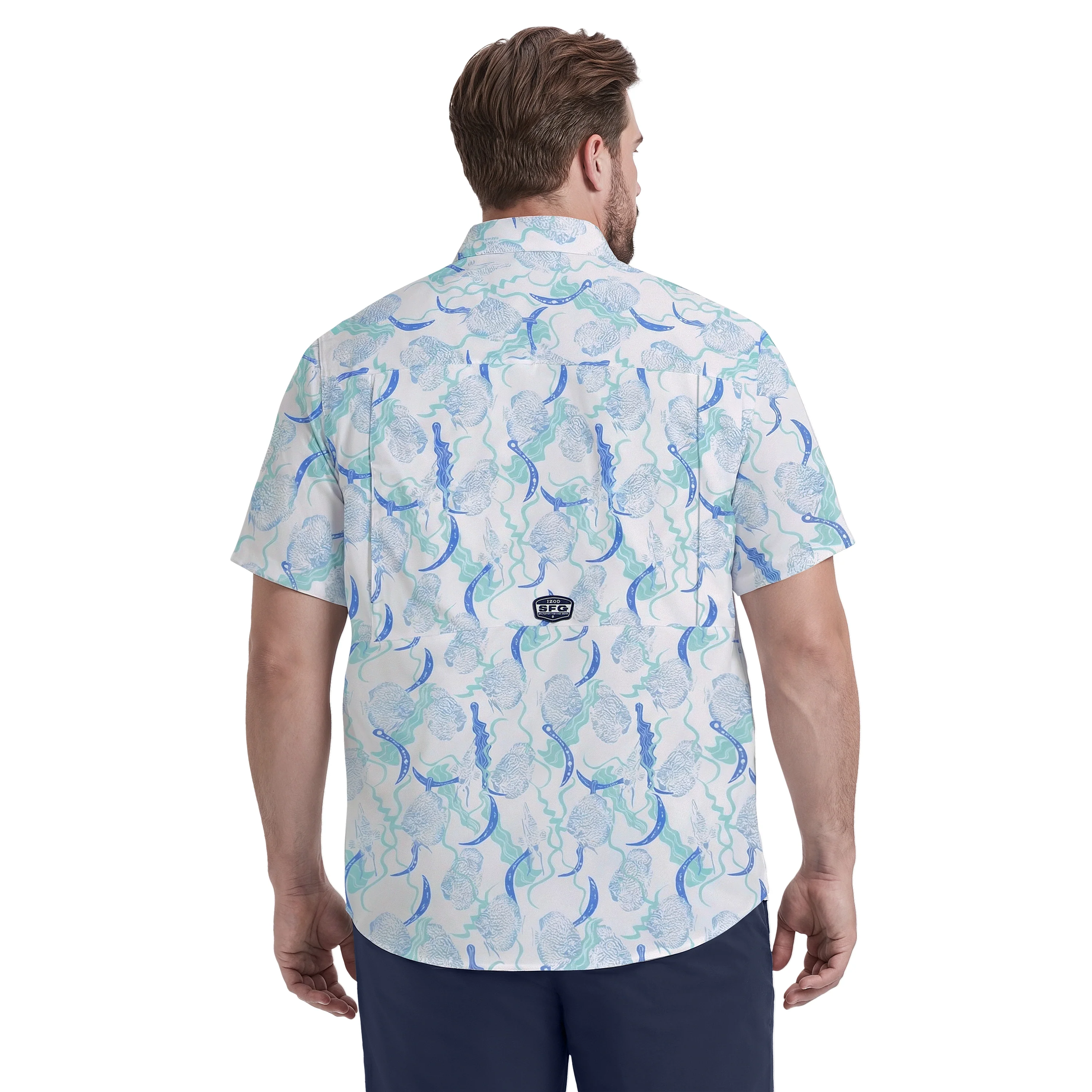 BIG & TALL SUNSHIELD PERFORMANCE S/S PRINTED BUTTON-DOWN SHIRT - BRIGHT WHITE - Image 4