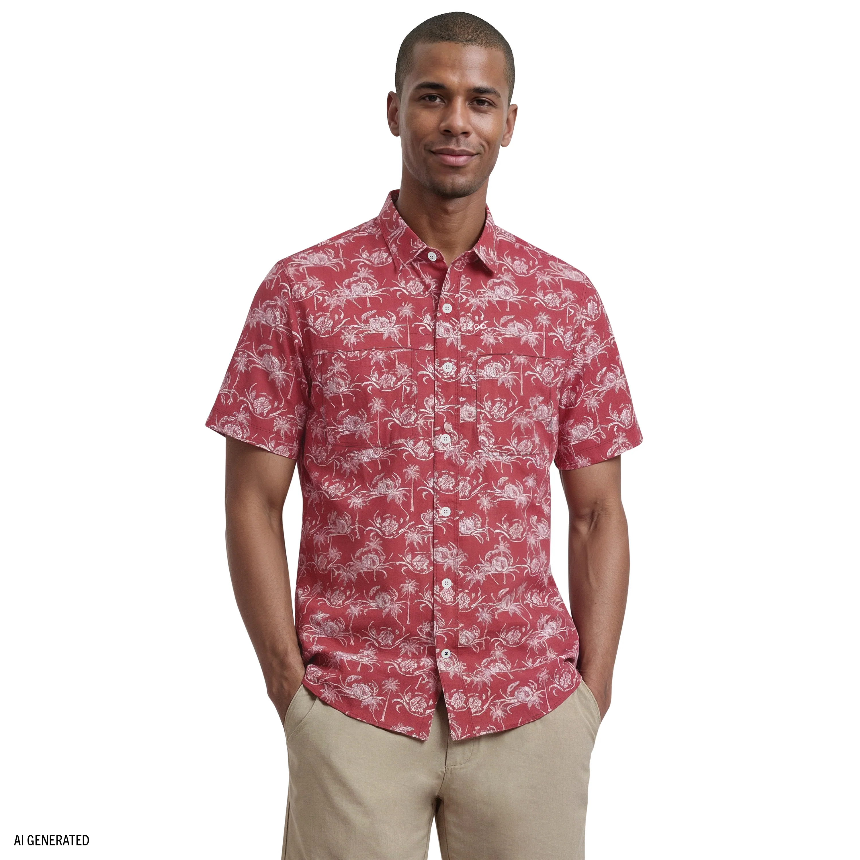 SUNSHIELD PERFORMANCE S/S PRINTED BUTTON-DOWN SHIRT - HOLLY BERRY