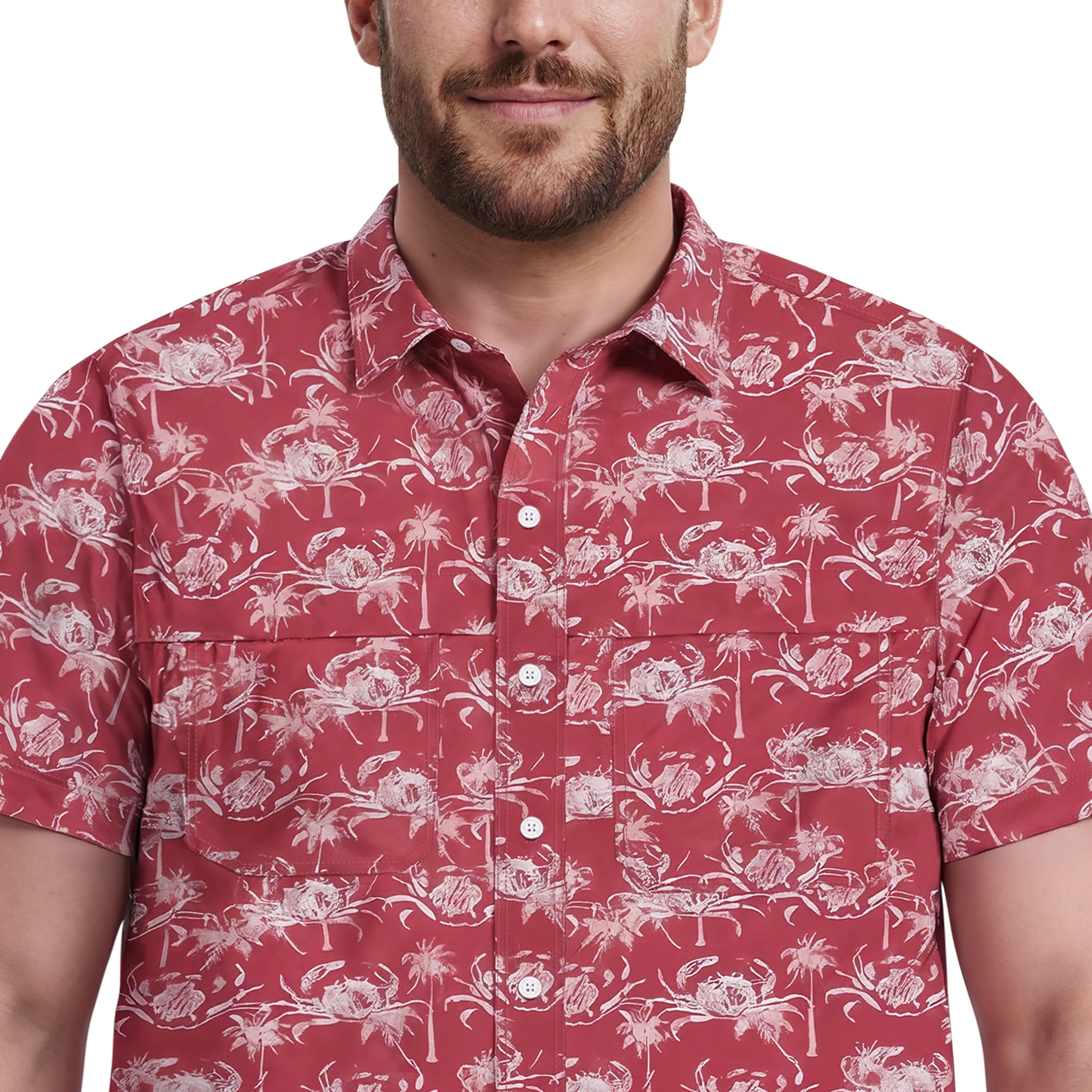 BIG & TALL SUNSHIELD PERFORMANCE S/S PRINTED BUTTON-DOWN SHIRT - HOLLY BERRY - Image 3