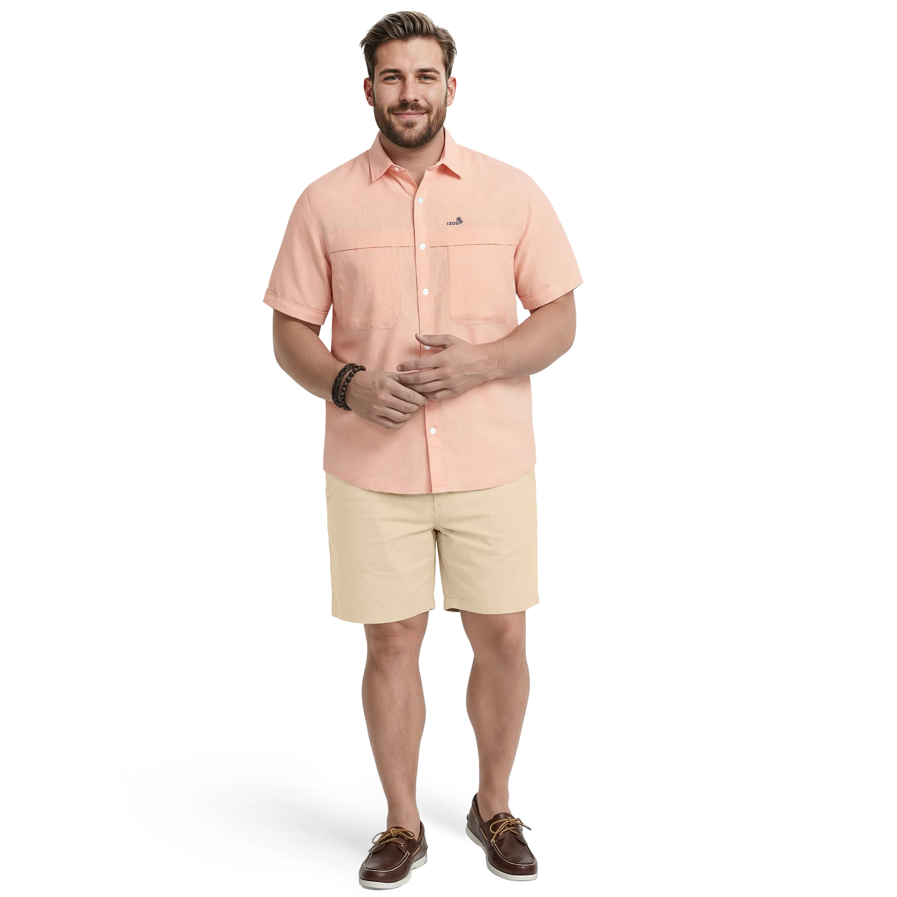 BIG & TALL SUNSHIELD PERFORMANCE S/S BUTTON-DOWN SHIRT - CANTALOUPE - Image 3