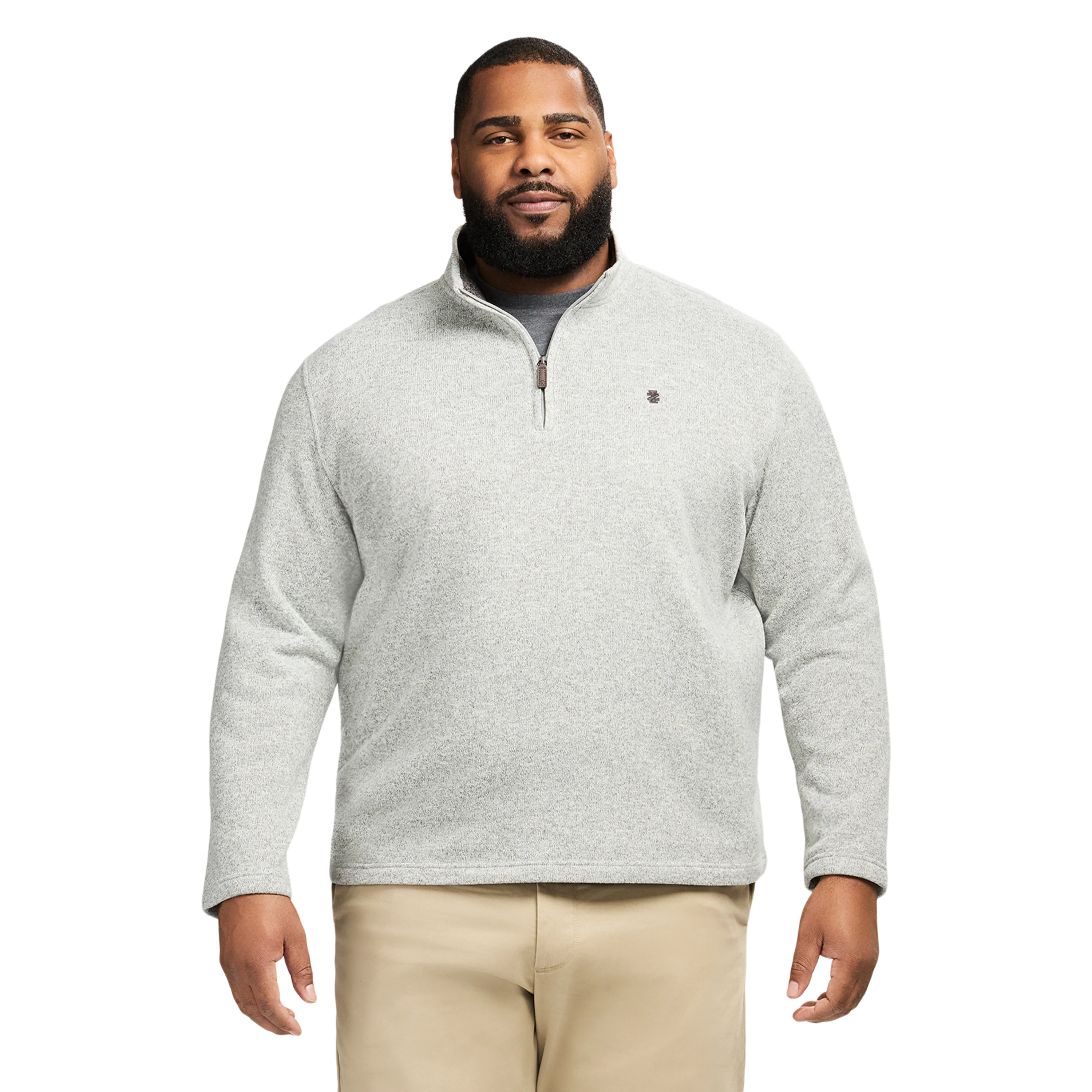 BIG & TALL THERMASOFT 1/4 ZIP FLEECE - LT GREY HTR