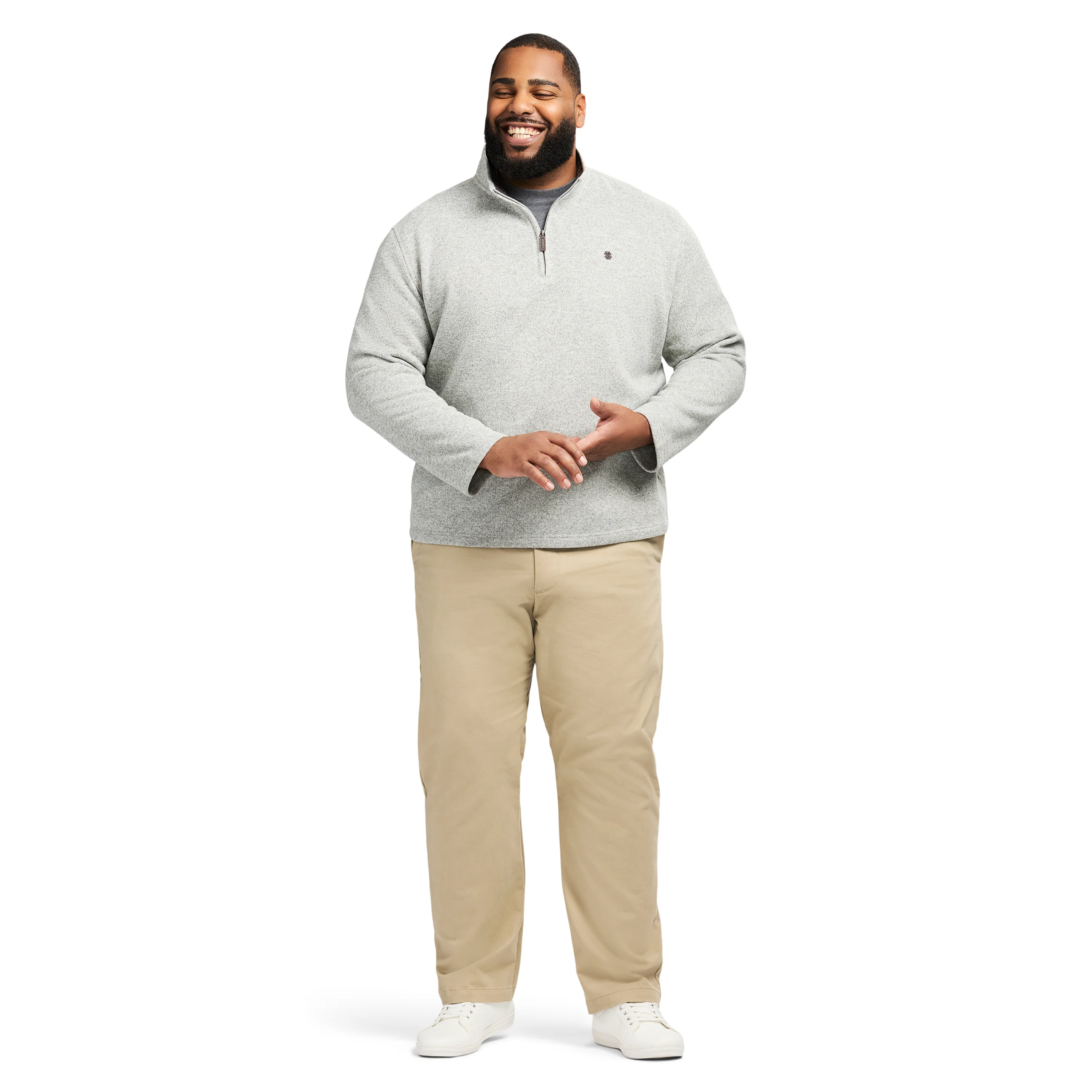 BIG & TALL THERMASOFT 1/4 ZIP FLEECE - LT GREY HTR - Image 2