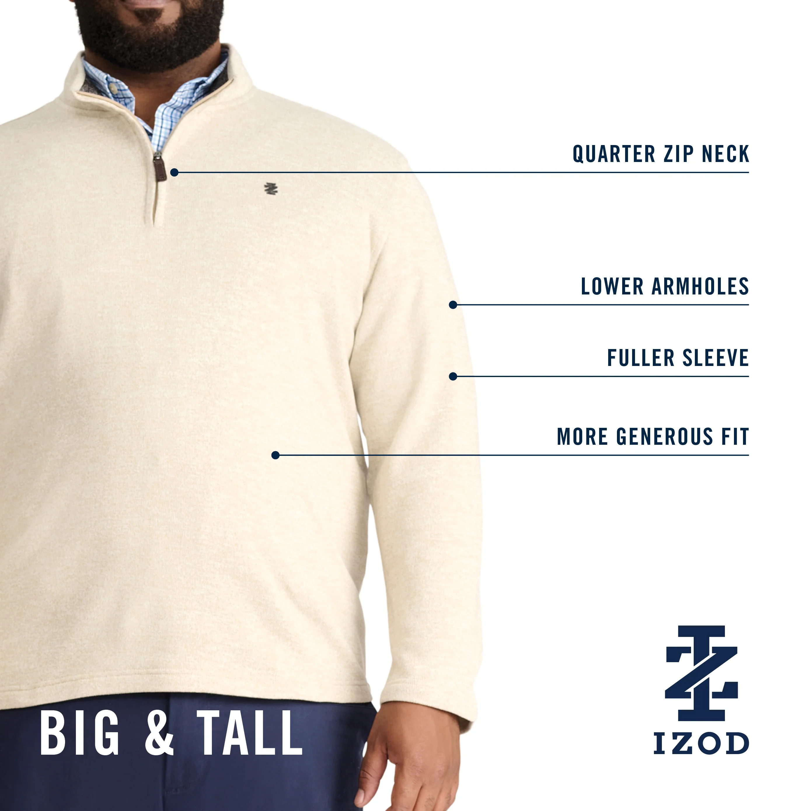 BIG & TALL THERMASOFT 1/4 ZIP FLEECE - ROCK HTHR - Image 5